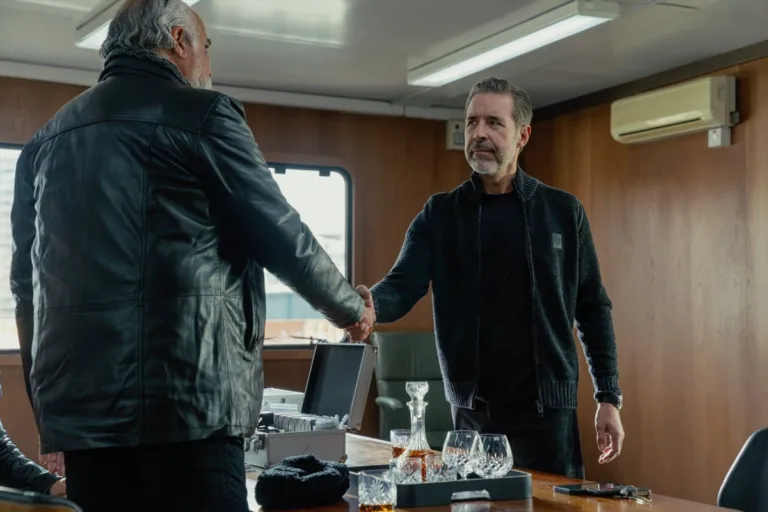 L-R Stewart Scudamore as Gakbu and Paddy Considine as Kevin Harrigan In MobLand, episode 1, season 2, streaming on Paramount+, 2026. Photo Credit: Luke Varley/Paramount+