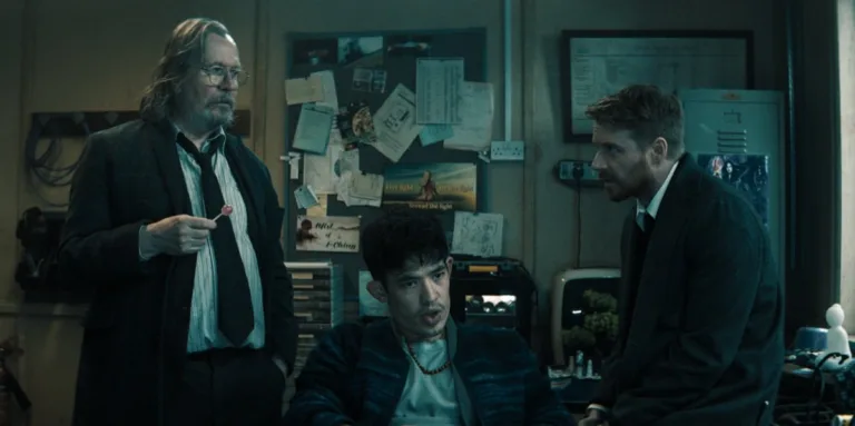 Sir Gary Oldman, Christopher Chung and Jack Lowden in "Slow Horses," now streaming on Apple TV.