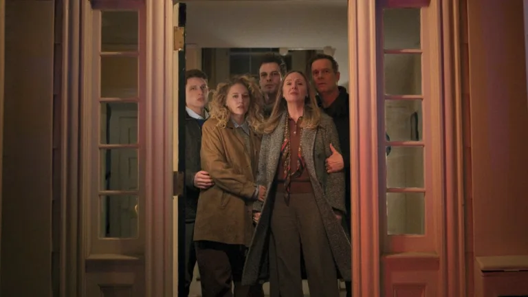 LINE OF FIRE Season 1 Episode 1 -- "Pilot " -- Pictured: (l-r) Taylor Bloom as Russ Hollingsworth, Kat Cunning as Clare Hollingsworth, Tommy O'Brien as Mike "Micah" Hollingsworth Jr, Hope Davis as Jane Hollingsworth, Peter Krause as Mike Hollingsworth -- (Photo by: Screengrab/NBC)