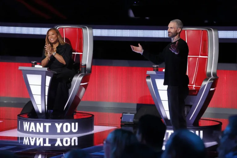 THE VOICE -- "Blind Auditions" Episode 3002 -- Pictured: (l-r) Queen Latifah, Adam Levine -- (Photo by: Trae Patton/NBC)