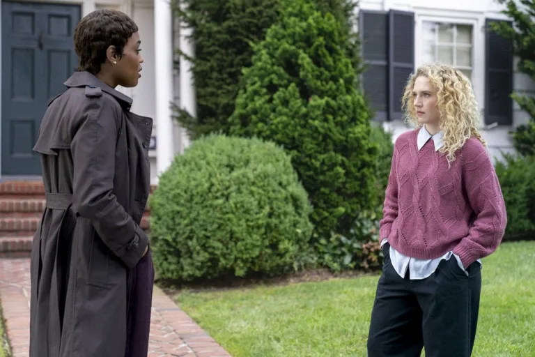 LINE OF FIRE -- "A Bigger Picture" Episode 102 -- Pictured: (l-r) Antoinette Crowe-Legacy as Nia, Kat Cunning as Clare Hollingsworth -- (Photo by: Ralph Bavaro/NBC)