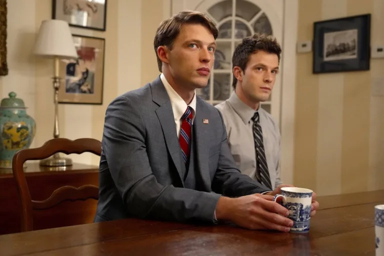 LINE OF FIRE -- "A Bigger Picture" Episode 102 -- Pictured: (l-r) Taylor Bloom as Russ Hollingsworth, Tommy O'Brien as Mike Jr. "Micah" Hollingsworth -- (Photo by: Spencer Pazer/NBC)