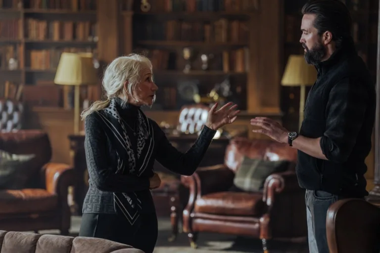 L-R Helen Mirren as Maeve Harrigan and Emmett J Scanlan as Paul In MobLand, episode 2, season 2, streaming on Paramount+, 2026. Photo Credit: Luke Varley/Paramount+