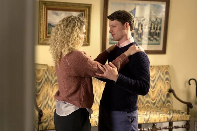 LINE OF FIRE -- "A Bigger Picture" Episode 102 -- Pictured: (l-r) Kat Cunning as Clare Hollingsworth, Taylor Bloom as Russ Hollingsworth -- (Photo by: Spencer Pazer/NBC)