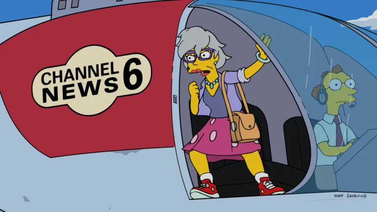 The Simpsons Season 38 Episode 1 "The Children's Book Job" - Marge hopes to save Springfield Elementary by inviting a reclusive British children’s author (guest star Emma Thompson) to appear at the school’s book fair. But Homer botches his assignment of picking the author up at the airport, and the drunken pepper pot leads him on a desperate wild chase to get her to the school on time in the all-new "The Children's Book Job" episode of THE SIMPSONS airing Sunday, Sep 27 8:00-8:30 PM ET/PT on FOX. (SI-3710)