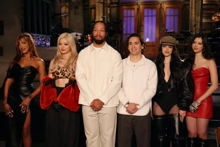 SATURDAY NIGHT LIVE -- Episode 1905 -- Pictured: Host Jalen Brunson and Marcello Hernández (center) with musical guest Katseye during Promos on Thursday, September 24, 2026 -- (Photo by: Rosalind O'Connor/NBC)