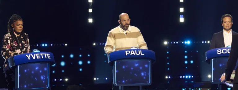 CELEBRITY WEAKEST LINK: L-R: Yvette Nicole Brown, Paul Scheer and Scott Wolf in the CELEBRITY WEAKEST LINK “8 More Degrees Of Jane” Season Premiere episode airing Monday, Sept. 28 (9:01-10:00 PM ET/PT) on FOX. © 2026 Fox Media LLC. CR: Tom Griscom/FOX.