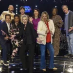 CELEBRITY WEAKEST LINK: L-R: Paul Scheer, Scott Wolf, Yvette Nicole Brown, Kevin McHale, Kate Flannery, Melissa Peterman, Loni Love and Billy Gardell with Host Jane Lynch (C) in the CELEBRITY WEAKEST LINK “8 More Degrees Of Jane” Season Premiere episode airing Monday, Sept. 28 (9:01-10:00 PM ET/PT) on FOX. © 2026 Fox Media LLC. CR: Tom Griscom/FOX.