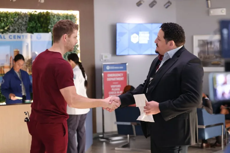 CHICAGO MED -- "Shots Fired" Episode 1201 -- Pictured: (l-r) Luke Mitchell as Dr. Mitch Ripley, Michael Alix as Bruno -- (Photo by: George Burns Jr/NBC)