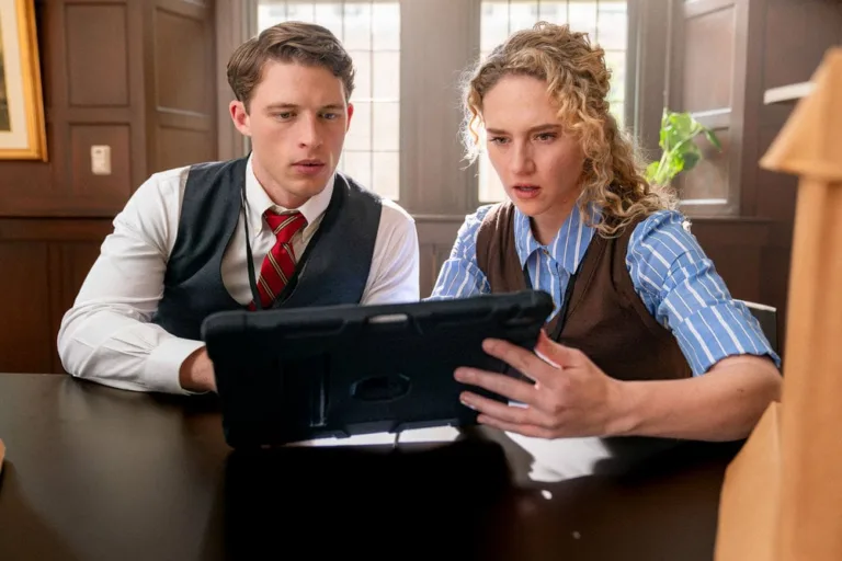 LINE OF FIRE Season 1 Episode 3 -- "There are Two Wolves" Episode 103 -- Pictured: (l-r) Taylor Bloom as Russ Hollingsworth, Kat Cunning as Clare Hollingsworth -- (Photo by: Ralph Bavaro/NBC)