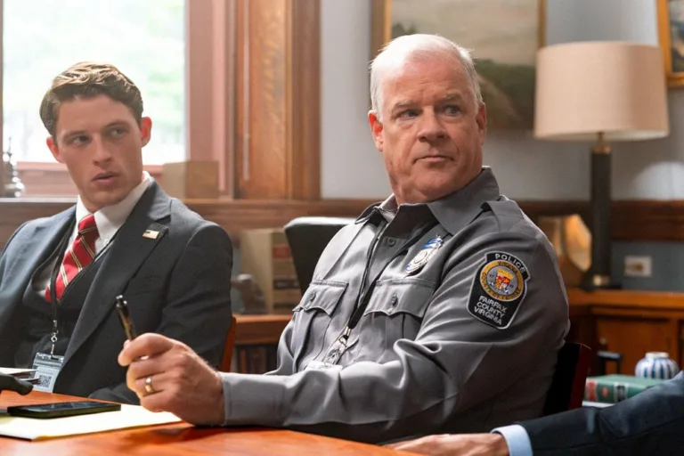 LINE OF FIRE -- "There are Two Wolves" Episode 103 -- Pictured: (l-r) Taylor Bloom as Russ Hollingsworth, Jerry O'Donnell as Det. Gerrity -- (Photo by: Ralph Bavaro/NBC)