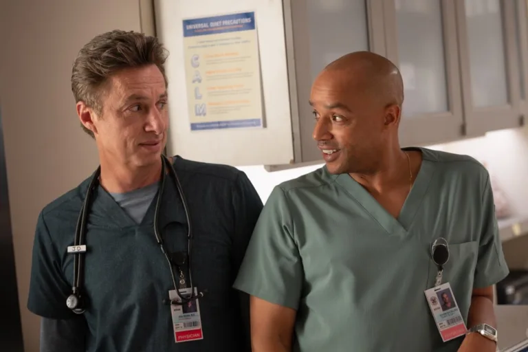 SCRUBS Season 11 Episode 1 - “My First Time in a While” - J.D. enlists Turk and Elliot to help with Dr. Cox’s care. Meanwhile, Elliot finds an unexpected burst of confidence years in the making. WEDNESDAY, SEPT. 30 (8:00-8:31 p.m. EDT) on ABC. (Disney/Sergei Bachlakov) 
ZACH BRAFF, DONALD FAISON