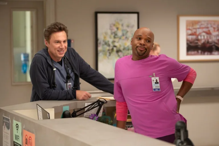 SCRUBS - “My First Time in a While” - J.D. enlists Turk and Elliot to help with Dr. Cox’s care. Meanwhile, Elliot finds an unexpected burst of confidence years in the making. WEDNESDAY, SEPT. 30 (8:00-8:31 p.m. EDT) on ABC. (Disney/Sergei Bachlakov) 
ZACH BRAFF, MICHAEL JAMES SCOTT