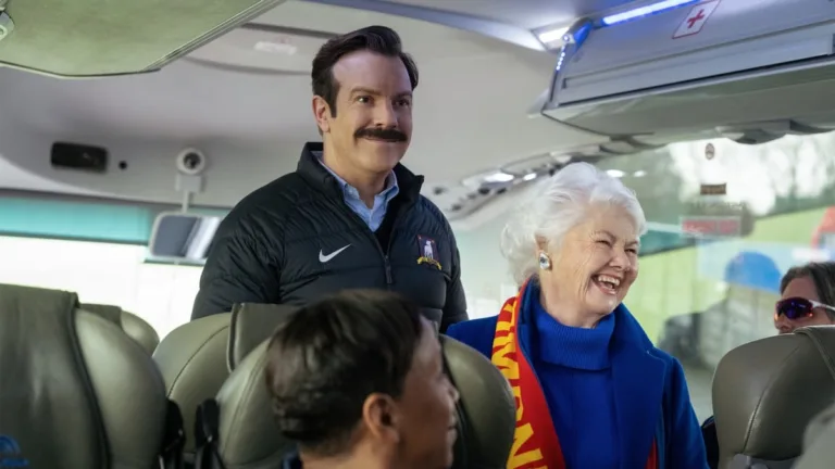 Jason Sudeikis and Annette Badland in "Ted Lasso," now streaming on Apple TV.