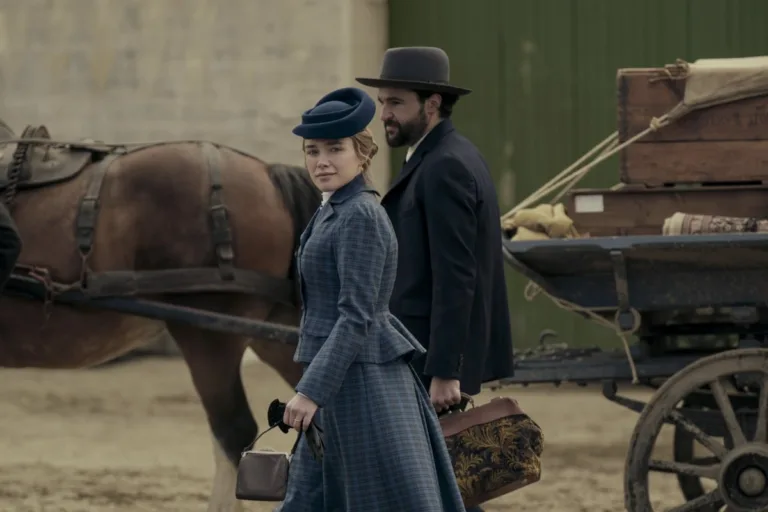 East of Eden. (L to R) Florence Pugh as Cathy Ames, Christopher Abbott as Adam Trask in episode 103 of East of Eden. Cr. Kirsty Griffin/Netflix © 2026