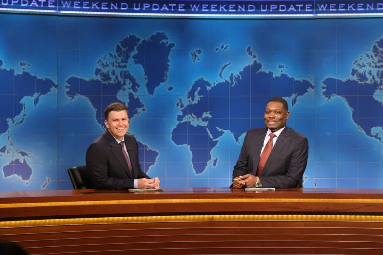 SATURDAY NIGHT LIVE -- Episode 1906 -- Pictured: (l-r) Anchors Colin Jost and Michael Che during Weekend Update on Saturday, October 3, 2026 -- (Photo by: Will Heath/NBC)