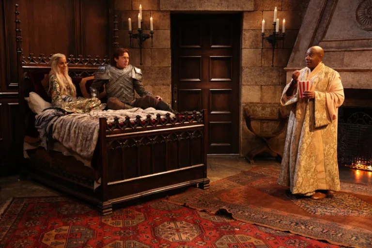 SATURDAY NIGHT LIVE -- Episode 1906 -- Pictured: (l-r) Dakota Johnson, Ben Marshall, and Kenan Thompson during the "Throne of the Dragonborn" sketch on Saturday, October 3, 2026 -- (Photo by: Will Heath/NBC)