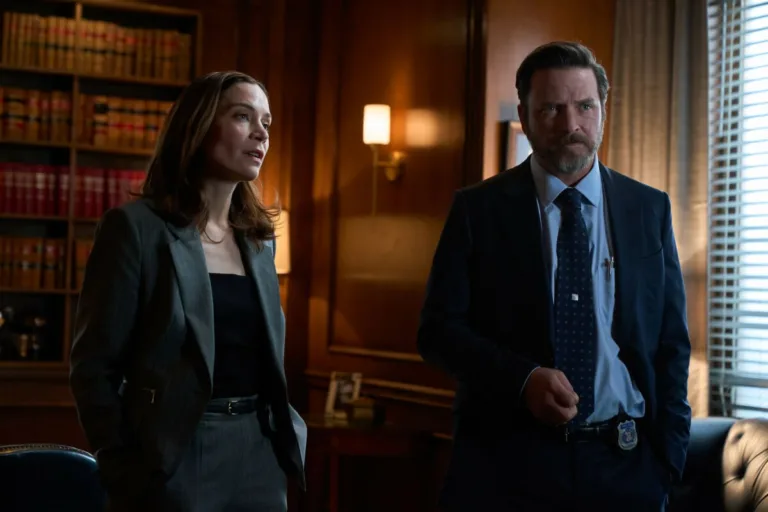 Law & Order Toronto: Criminal Intent Season 2 Episode 1 -- “White Squirrel City” - Pictured: Aden Young as Detective Sergeant Henry Graff and Kathleen Munroe as Detective Sergeant Frankie Bateman -- Photo Credit: Steve Wilkie -- © 2026 All Rights Reserved.