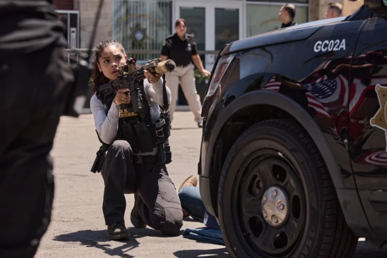 "End of Watch" - Coverage of the CBS Original Series MARSHALS, season 2, scheduled to air on the CBS Television Network and streaming on Paramount+. Pictured: Ash Santos as Andrea Cruz. Photo: Matthias Clamer/CBS ©2026 CBS Broadcasting, Inc. All Rights Reserved.