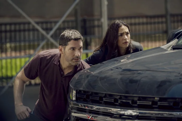 CIA Season 2 Episode 2 "Dead Drop" -- CBS Original Series CIA, scheduled to air on Monday, Oct. 12 (9:00-10:00 PM, ET/PT), on the CBS Television Network. Pictured (L-R): Tom Ellis as CIA Case Officer Colin Glass and Natalee Linez as CIA Analyst Gina Gosian. Photo: Mark Schafer/CBS ©2026 CBS Broadcasting, Inc. All Rights Reserved.