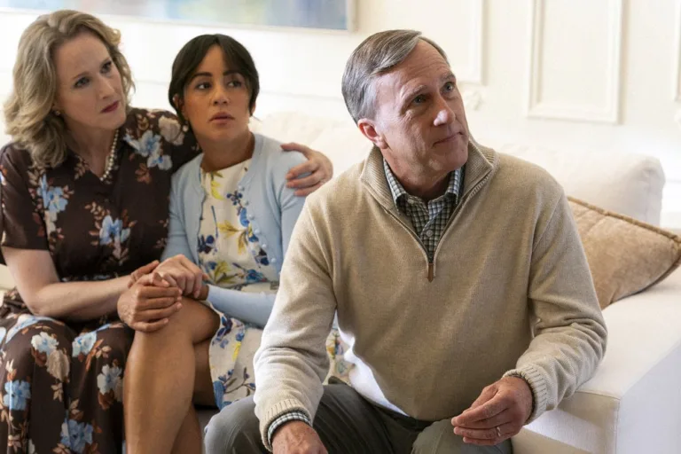 LINE OF FIRE -- "Paper Trail" Episode 104 -- Pictured: (l-r) Katie Finneran as Meredith Keane, Aixa Mastrangelo as Abby Keane, Aaron F. Murphy as Danny Keane -- (Photo by: Ralph Bavaro/NBC)