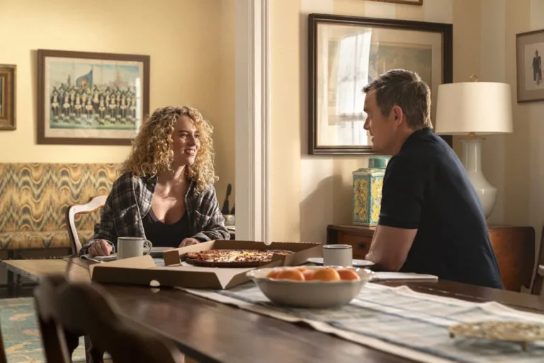 LINE OF FIRE -- "Paper Trail" Episode 104 -- Pictured: (l-r) Kat Cunning as Clare Hollingsworth, Peter Krause as Mike Hollingsworth -- (Photo by: Ralph Bavaro/NBC)