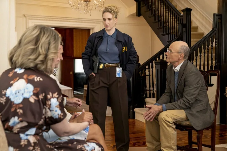 LINE OF FIRE -- "Paper Trail" Episode 104 -- Pictured: (l-r) Kat Cunning as Clare Hollingsworth, Henry Stram as Hank Baxter -- (Photo by: Ralph Bavaro/NBC)