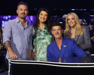 NAME THAT TUNE Season 6 Episode 4 : L-R: Brian Austin Green, Daphne Zuniga, Robin Thicke, and Jane Krakowski in the "It's a '90s Halloween" episode of NAME THAT TUNE airing Monday, OCT. 12 (8:00-9:00 PM ET/PT) on FOX. CR: Lorraine O'Sullivan/FOX. ©2026 FOX Media LLC.