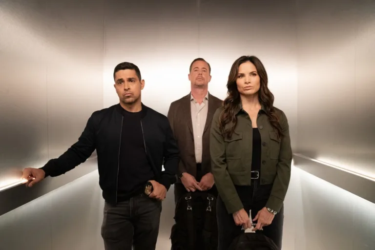 NCIS Season 24 Episode 2 “Clean Slate” - CBS Original Series NCIS, Scheduled to air on Tuesday, Oct. 13 (8:00-9:00 PM ET/PT). Pictured (L-R): Wilmer Valderrama as Nick Torres, Sean Murray as Timothy McGee, Katrina Law as Jessica Knight Photo: Erik Voake/CBS. © 2026 CBS Broadcasting Inc. All Rights Reserved.