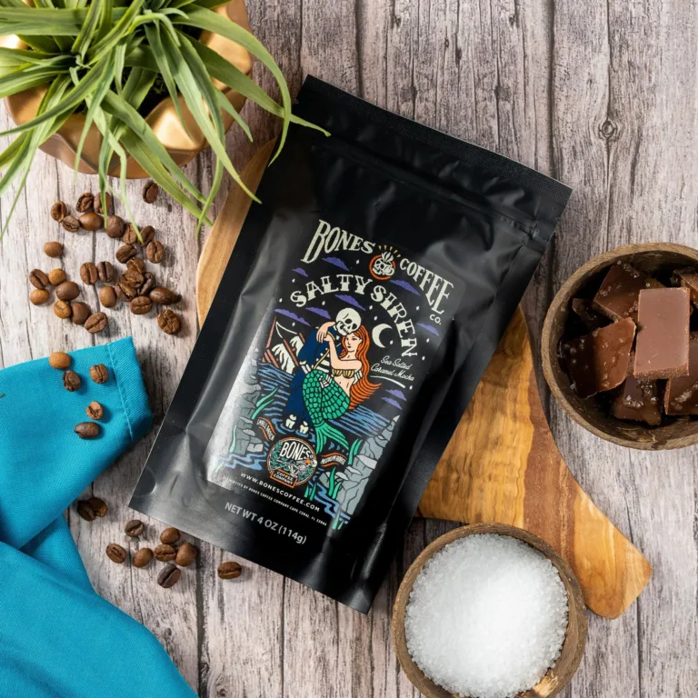 Bones Coffee Salty Siren bag with chocolate and salt