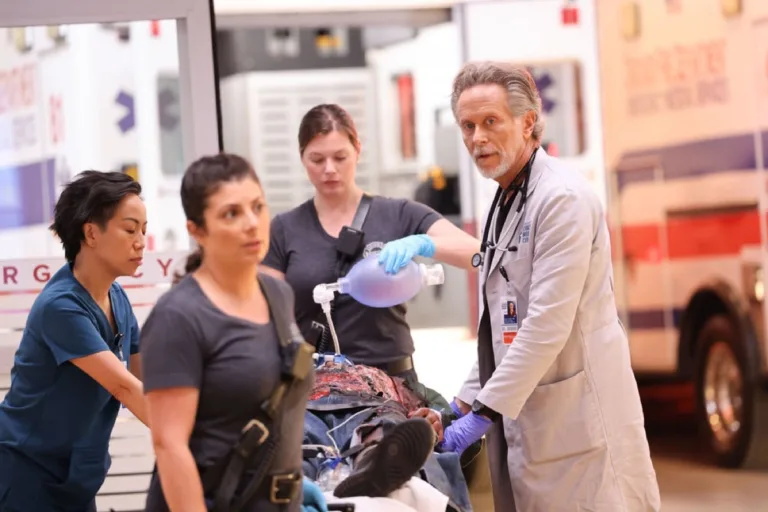 CHICAGO MED Season 12 Episode 2 -- "Third Rails" Episode 1202 -- Pictured: (l-r) Lynnette Li as Nurse Nancy, Steven Weber as Dr. Dean Archer -- (Photo by: George Burns Jr/NBC)
