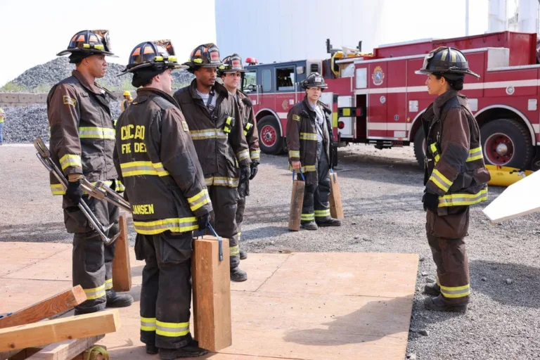 CHICAGO FIRE -- "Rattle the Cage" Episode 1502 -- Pictured: (l-r) K.C. McNeil as Hollis, K.C. McNeil as Hollis, Da'Vinchi as Marcus Burke, K.C. McNeil as Hollis, Brandon Larracuente as Sal Vazquez, Miranda Rae Mayo as Stella Kidd -- (Photo by: George Burns Jr/NBC)