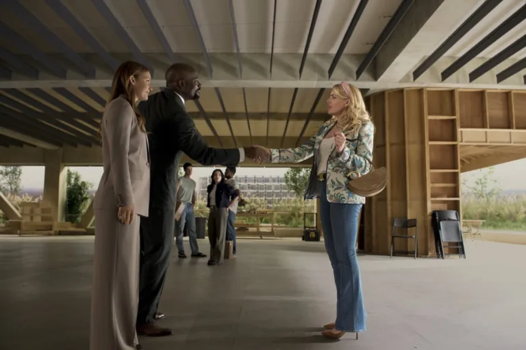 Cupertino Season 1 Episode 2 "Vik & Bo" -- Coverage of the CBS Original Series CUPERTINO, scheduled to air on the CBS Television Network. Pictured (L-R): Rachel Keller as Olivia Siffre, Mike Colter as Michael Price, and Busy Philipps as Natalia Boutella. Photo: Elizabeth Fisher/CBS ©2026 CBS Broadcasting, Inc. All Rights Reserved.