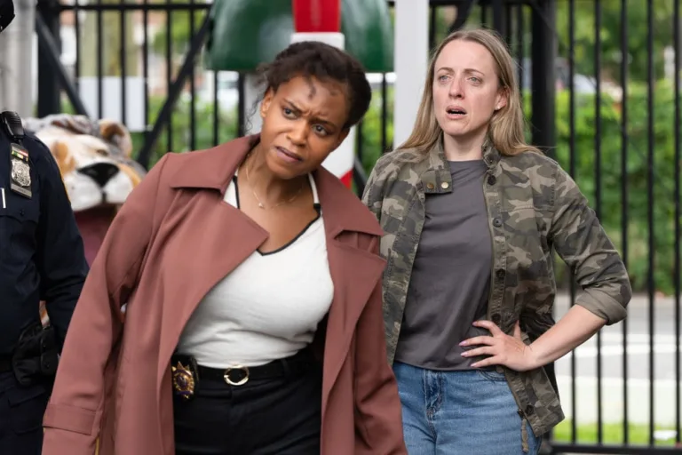 LAW & ORDER SVU Season 28 Episode 2 -- "Midway" Episode 28002 -- Pictured: (l-r) Aimé Donna Kelly as Capt. Renee Curry, Abby Mueller as Helene Brooks -- (Photo by: Virginia Sherwood/NBC)