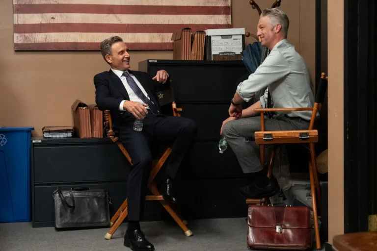 LAW & ORDER: SPECIAL VICTIMS UNIT -- "Midway" Episode 28002 -- Pictured: (l-r) Tony Goldwyn as D.A. Nicholas Baxter, Peter Scanavino as A.D.A Dominick "Sonny" Carisi Jr. -- (Photo by: Virginia Sherwood/NBC)