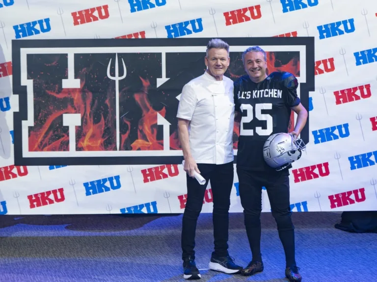HELL'S KITCHEN: L-R: Gordon Ramsay and Hell’s Kitchen maître d’, Marino Monferrato in the "Hell’s Kitchen University " episode of HELL’S KITCHEN airing Thursday, October 15 (8:00- 9:01PM ET/PT) on FOX. CR: Jeff Neira / FOX. ©2026 FOX Media LLC.
