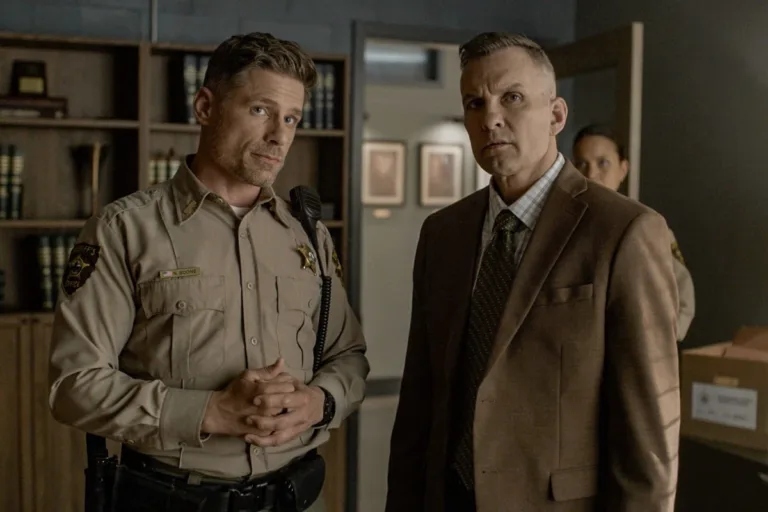 Sheriff Country Season 2 Episode 2 - “Family Trust” -- CBS Original Series Sheriff Country, scheduled to air on Friday, Oct. 16 (8:00-9:00 PM, ET/PT), on the CBS Television Network. Pictured (L-R): Matt Lauria as Boone and Sean Bell as Punch Elliot. Photo: CBS ©2026 CBS Broadcasting, Inc. All Rights Reserved. Highest quality screengrab available.