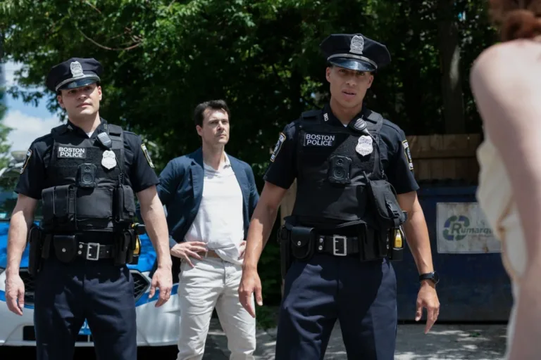 Boston Blue Season 2 Episode 2 - "Ripple Effect " -- Coverage of the CBS Original Series Boston Blue, scheduled to air on the CBS Television Network. Pictured (L-R): Kelly Penner as Brett Keller, Mika Amonsen as Sean Reagan, Marcus Scribner as Jonah Silver Photo: Ian Watson/CBS ©2026 CBS Broadcasting, Inc. All Rights Reserved.