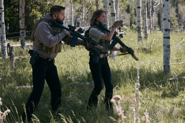 Marshals Season 2 Episode 3 "Falling Sky" -- Coverage of the CBS Original Series Marshals, scheduled to air on the CBS Television Network. Pictured (L-R): Logan Marshall-Green as Pete Calvin and Arielle Kebbel as Belle. Photo: Fred Hayes/CBS ©2026 CBS Broadcasting, Inc. All Rights Reserved.