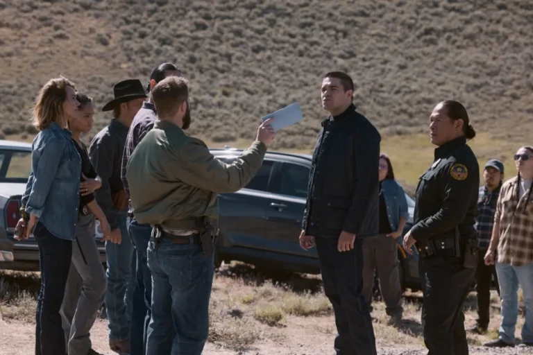 "Falling Sky" -- Coverage of the CBS Original Series Marshals, scheduled to air on the CBS Television Network. Pictured (L-R): Duke Davis Roberts as Shane Whitebear and Ryan Begay as Officer Ledford. Photo: Fred Hayes/CBS ©2026 CBS Broadcasting, Inc. All Rights Reserved.