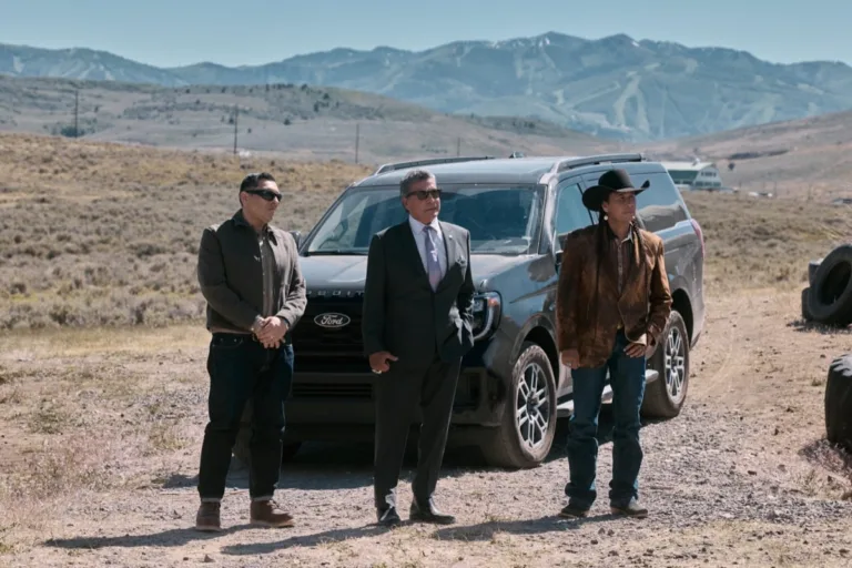 "Falling Sky" -- Coverage of the CBS Original Series Marshals, scheduled to air on the CBS Television Network. Pictured (L-R): Frankie Loyal as Lawrence Green, Gil Birmingham as Thomas Rainwater, and Mo Brings Plenty Photo: Fred Hayes/CBS ©2026 CBS Broadcasting, Inc. All Rights Reserved.