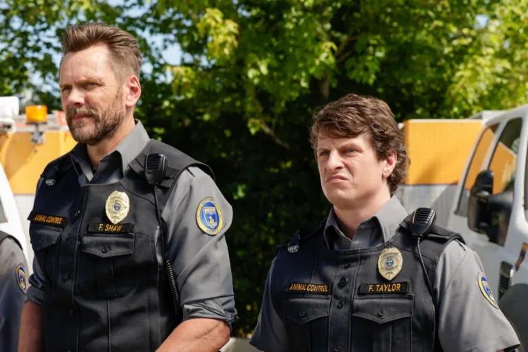 ANIMAL CONTROL Season 5 Episode 3 : L-R: Joel McHale and Michael Rowland in the “Bugs & Rabid Dogs” episode of Animal Control airing Sunday, Oct. 18 (8:30-9:00 PM ET/PT) on FOX. © 2026 Fox Media LLC. CR: Bettina Strauss/FOX.