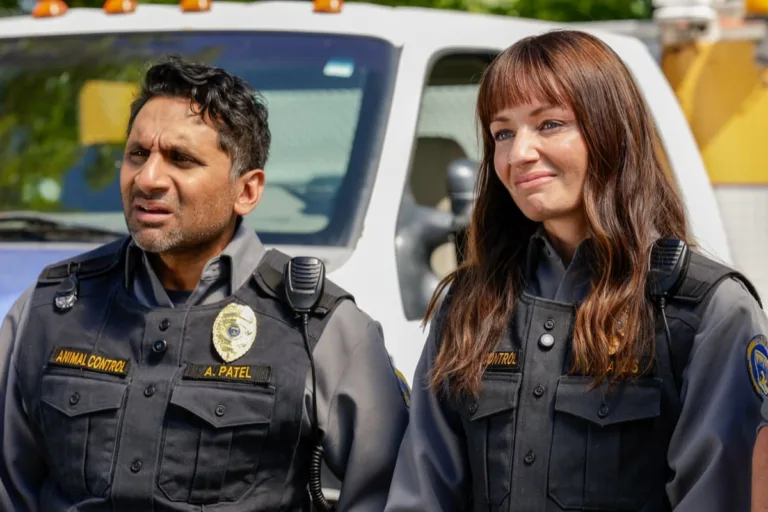 ANIMAL CONTROL Season 5 Episode 3 : L-R: Ravi V. Patel and Grace Palmer in the “Bugs & Rabid Dogs” episode of Animal Control airing Sunday, Oct. 18 (8:30-9:00 PM ET/PT) on FOX. © 2026 Fox Media LLC. CR: Bettina Strauss/FOX.