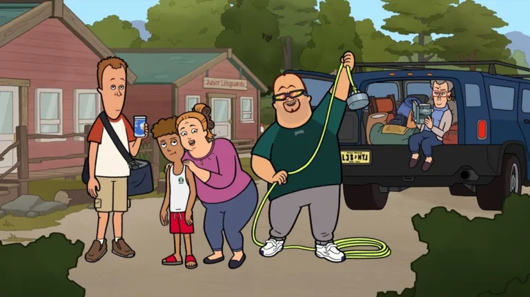 UNIVERSAL BASIC GUYS: At summer camp drop-off, Mark and Hank’s magnet fishing spirals when they dredge up a gun from the lake, while Tammy battles her urge to hover as Darren tries to prove himself to the intense Head Lifeguard, Chase Waters. Meanwhile, the Jersey Devil’s lakeside summer hangs in the balance when camp chaos erupts. on the all-new “Lake Piney” episode of Universal Basic Guys airing Sunday, Oct. 18 (9:00-9:30 PM ET/PT) on FOX. UNIVERSAL BASIC GUYS © 2026 by FOX Media Inc.