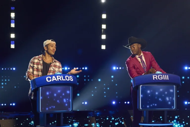 CELEBRITY WEAKEST LINK: L-R: RGIII & Grete Griffin, Ashley Iaconetti & Jared Haibon, Boris Kodjoe & Nicole Ari Parker, Alexa PenaVega & Carlos PenaVega with Host Jane Lynch (C) in the CELEBRITY WEAKEST LINK “Power Couples” Season Premiere episode airing Monday, Oct. 19 (9:01-10:00 PM ET/PT) on FOX. © 2026 Fox Media LLC. CR: Tom Griscom/FOX.