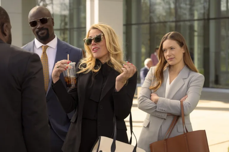 Cupertino Season 1 Episode 3 "Juno" -- Coverage of the CBS Original Series CUPERTINO, scheduled to air on the CBS Television Network. Pictured (L-R): Mike Colter as Michael Price, Busy Philipps as Natalia Boutella, and Rachel Keller as Olivia Siffre. Photo: Elizabeth Fisher/CBS ©2026 CBS Broadcasting, Inc. All Rights Reserved.