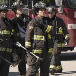 Chicago Fire Season 15 Episode 3 -- "Take the Hit" Episode 1503 -- Pictured: (l-r) Leroy Williams III as Ballard, Brandon Larracuente as Sal Vasquez, Miranda Rae Mayo as Stella Kidd, David Eigenberg as Christopher Herrmann -- (Photo by: Peter Gordon/NBC)