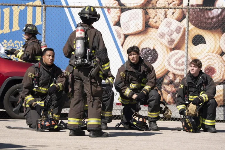 CHICAGO FIRE Season 15 Episode 3 -- "Take the Hit" Episode 1503 -- Pictured: (l-r) K.C. McNeil as Hollis, Matthew Daddario as McCaffrey, Joe Eichorst as Jansen -- (Photo by: Peter Gordon/NBC)