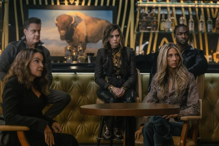 (L-R): Annabella Sciorra as Joanne, Chris Caldovino as Goodie, McKenna Quigley Harrington as Grace, Scarlet Stallone as Spencer, and Jay Will as Tyson in Tulsa King, episode 2, season 4, streaming on Paramount+, 2026. Photo Credit: Steve Swisher/Paramount+