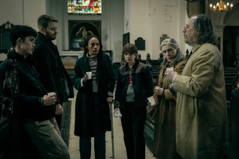 Slow Horses Season 6 Episode 6 Christopher Chung, Jack Lowden, Rosalind Eleazar, Aimee-Ffion Edwards, Saskia Reeves and Sir Gary Oldman in "Slow Horses," now streaming on Apple TV.